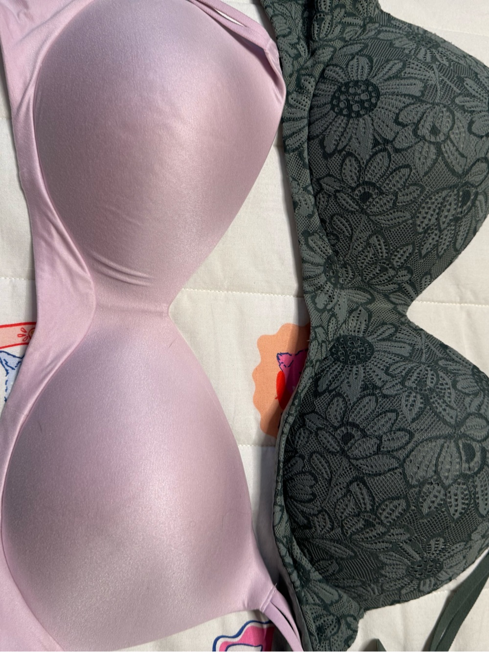 aerie Light Mauve and green lace Bralettes with Adjustable Straps